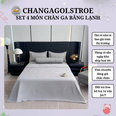 SET 4 món chăn ga băng lạnh với thiết kế hiện bằng vải băng lạnh độ bền cao thoáng khí hot nhất hè 2025